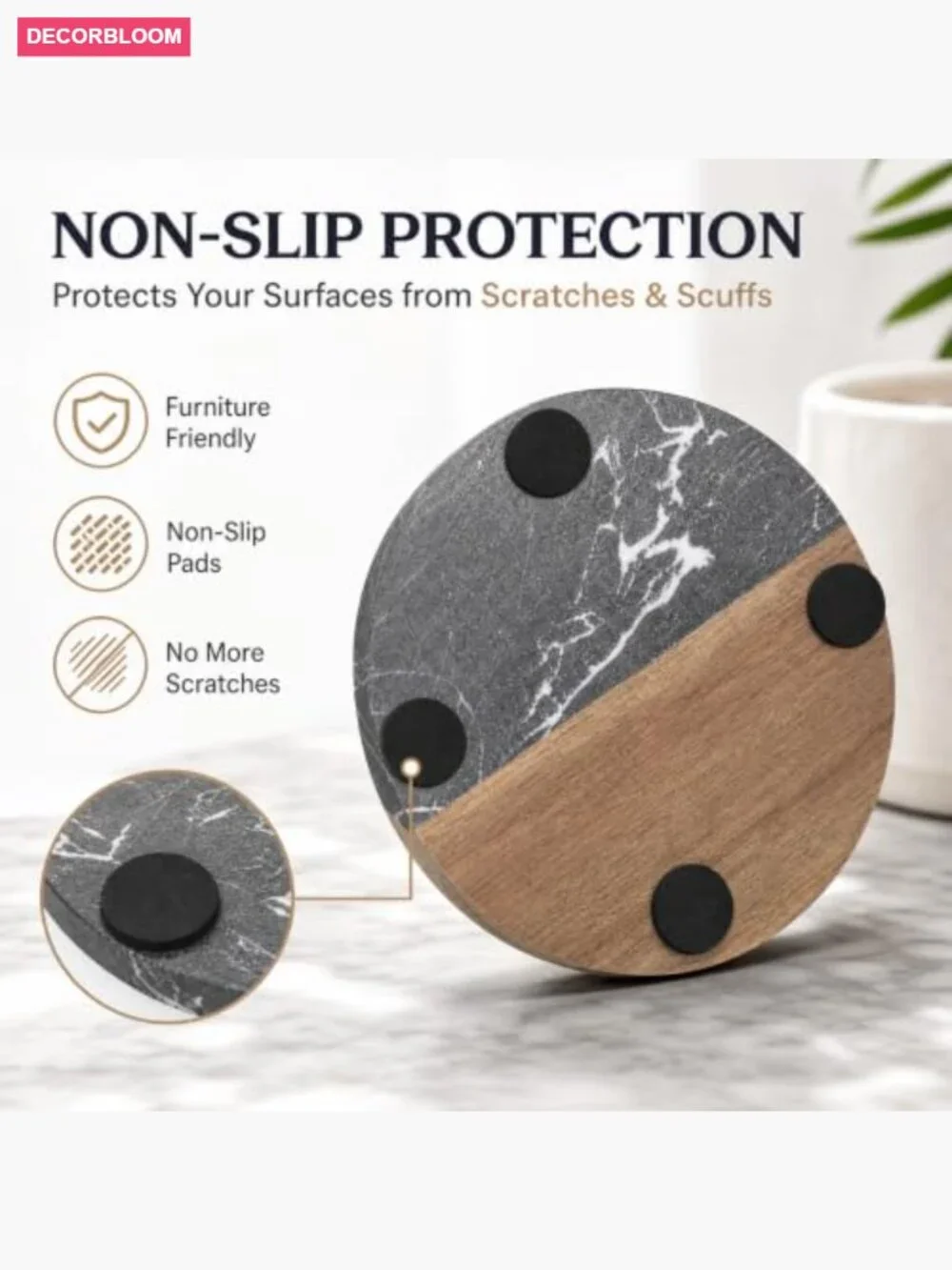 6 Pc Round Wood Coasters Set for Drinks, Coffee, Tea, Wine - Handcrafted